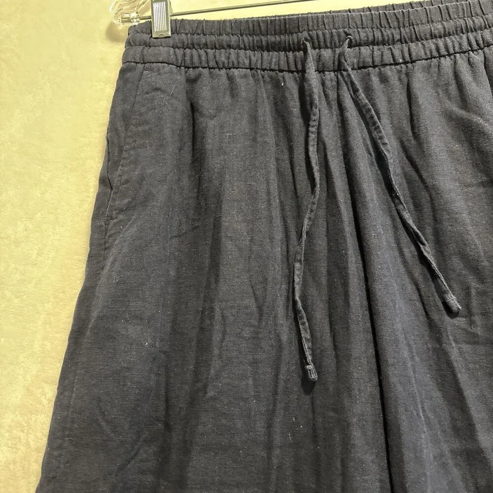 Banana Republic Linen Blend Wide Leg Crop Pull On Drawstring Pants Navy Small